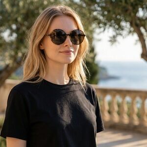 Valentino Tortoiseshell round Sunglasses with geo hard Case